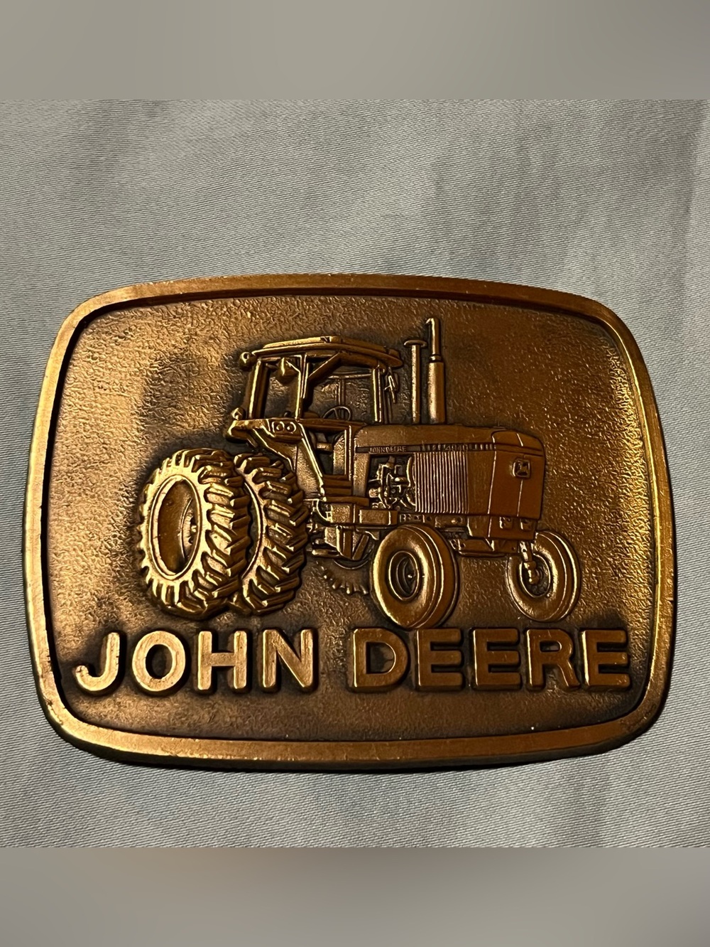 JOHN DEERE Tractor 1970's Belt Buckle Moline, Illinois Vintage Brass Accessory